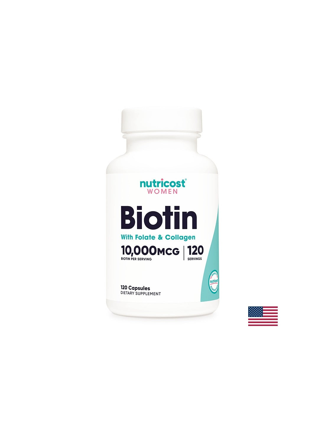 Коса, кожа, нокти - биотин с фолат и колаген, 120 <tc>Nutricost</tc> капсули