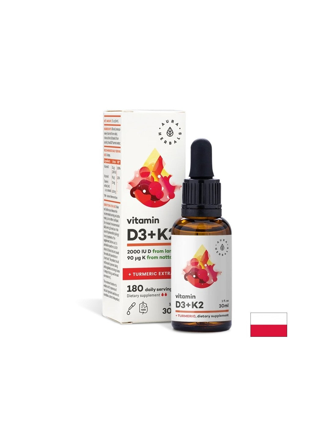 Кости и стави - витамин D3 800 IU + K2 36 µg + куркума, 30 ml капки