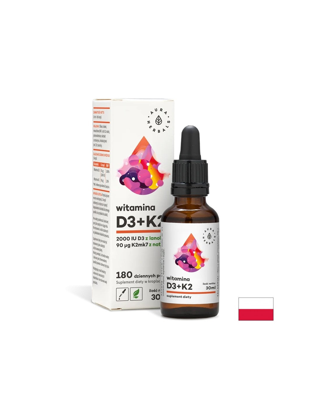 Кости и зъби - Витамин D3 + K2, 30 ml капки <tc>Aura Herbals</tc>