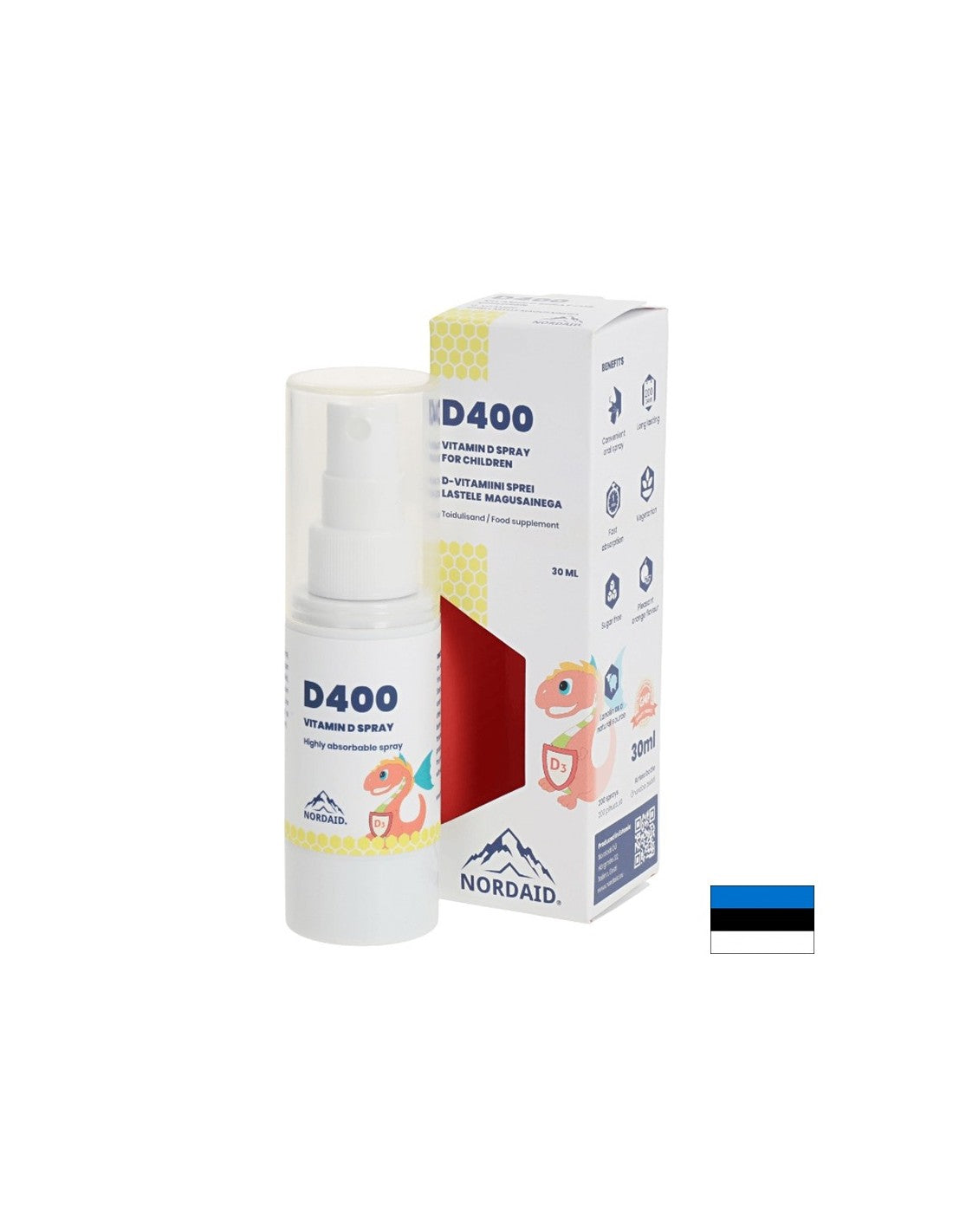 Кости, зъби и имунна защита - Витамин D3 400 IU, спрей за уста, 30 ml / 200 впръсквания <tc>Nordaid</tc>