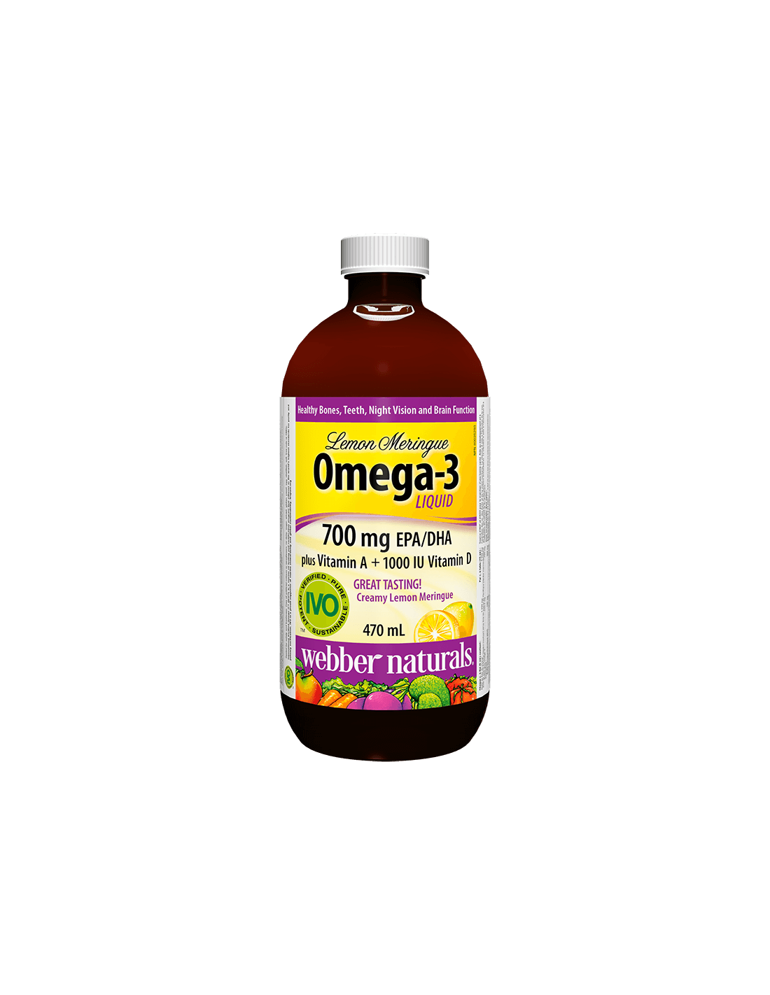 Омега-3 течност плюс витамин А + витамин D3-омега-3, 1233 mg (700 mg EPA/DHA) + витамин D3 и А, 470 mL