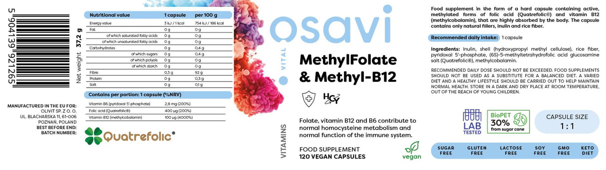 Метилфолат и метил-B12 | С Quatrefolic® - 120 капсули