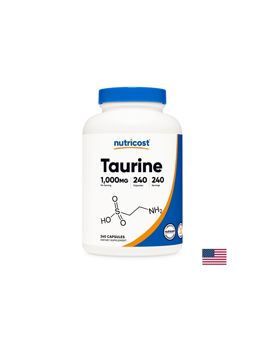 Мускулна функция и издръжливост - Таурин, 1000 mg, 240 капсули <tc>Nutricost</tc>