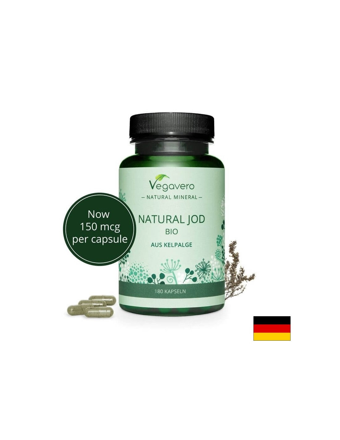 Natural Jod Bio Aus Kelpalge/ Натурален йод от органични водорасли, 180 капсули, 100% веган <tc>Vegavero</tc>