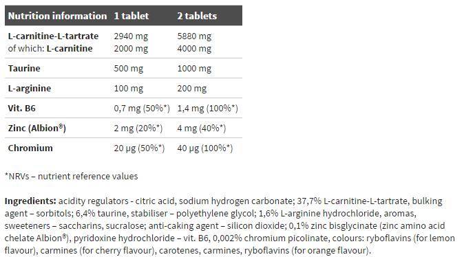 Издръжливост L -Carnitine 4000 Power Effervescent - 15 разтворими таблетки