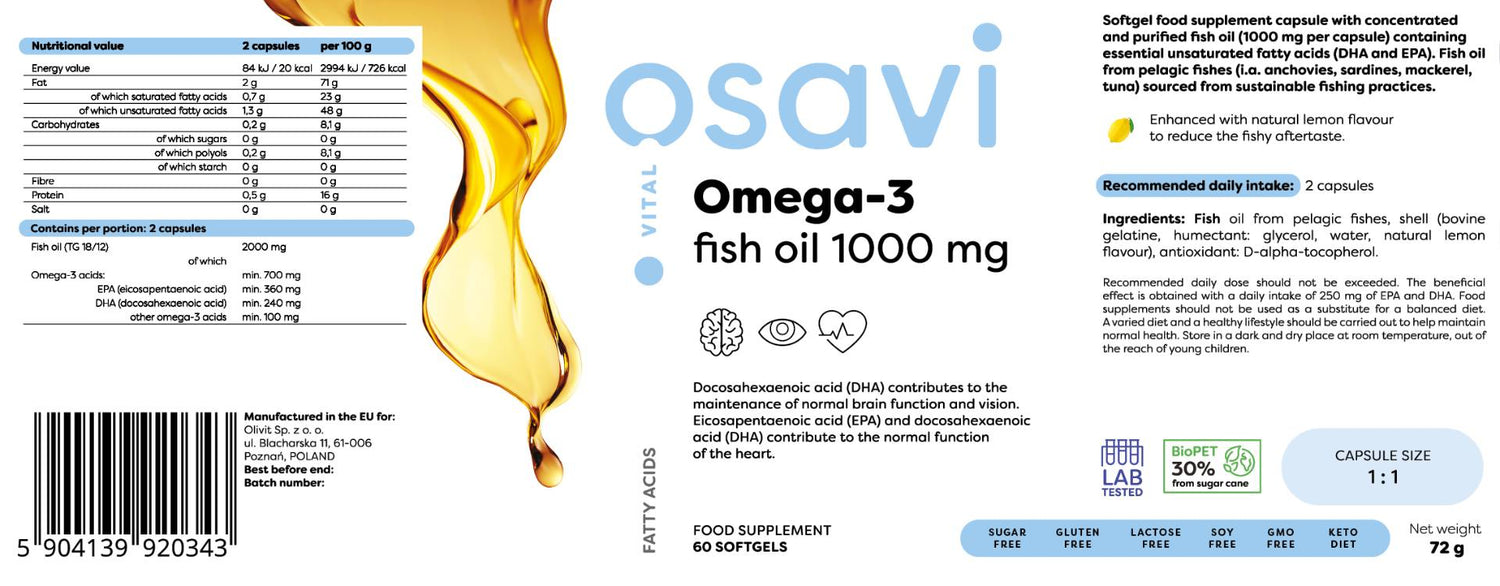 Omega 3 рибено масло 1000 mg / аромат на лимон - 60 гел капсули