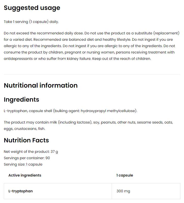 Триптофан 300 mg / vege 90 капсули