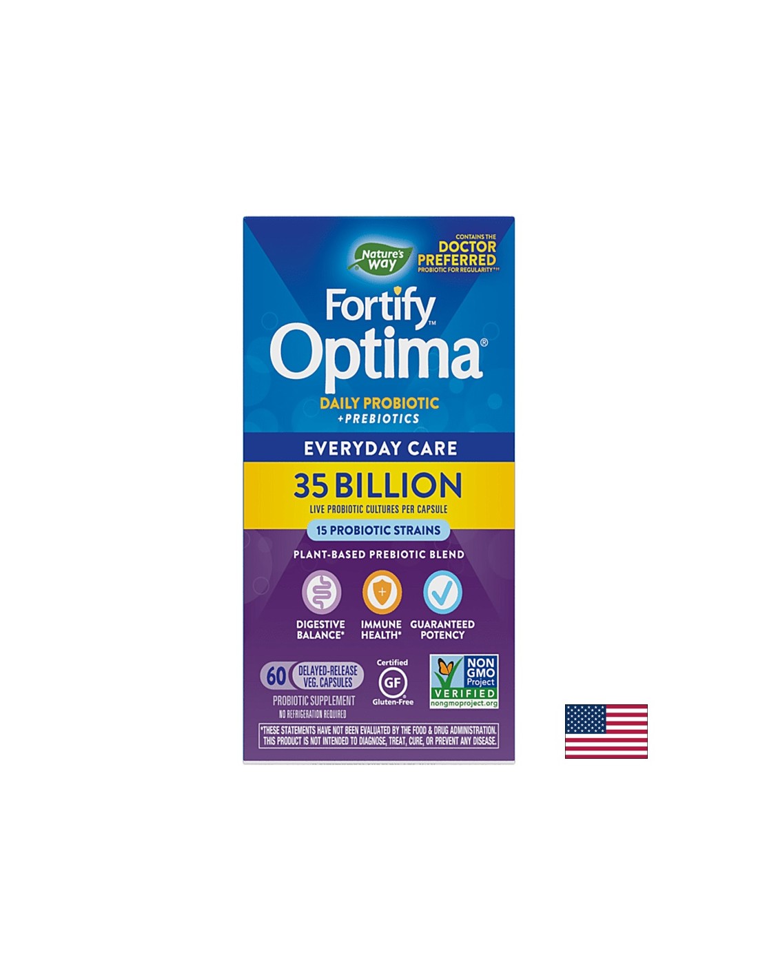 Fortify ™ Optima® Daily Probiotic + Prebiotic - Fortify Probiotic + Prebiotics, 35 милиарда активни пробиотици, 60 капсули Пътят на природата