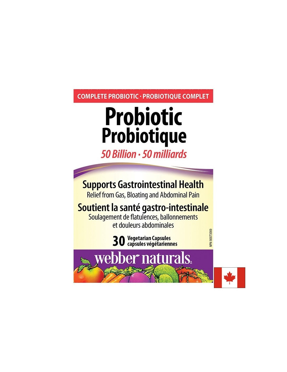 Probiotic 50 Billion - Пробиотик 50 милиарда активни пробиотици, 10 щама, 30 капсули <tc>Webber Naturals</tc>