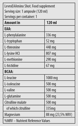 LEVRO EAAMINO SHOT | Основни аминокиселини - 24 x 120 ml