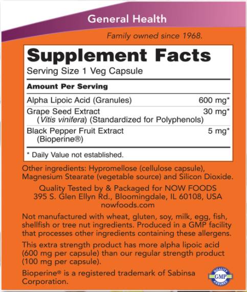 Алфа липоева киселина 600 mg / допълнителна сила - 120 капсули