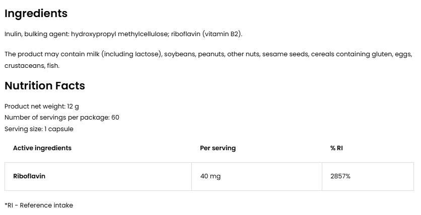 Витамин В2 рибофлавин 40 mg - 60 капсули