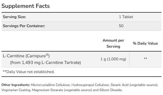 L-карнитин 1000 mg | Carnipure® - 100 таблетки