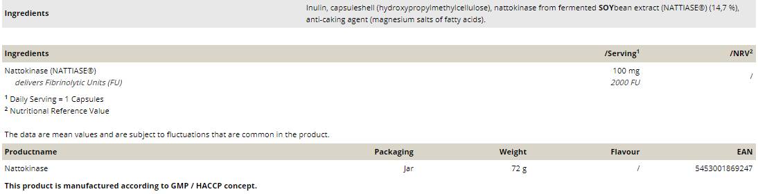Натокиназа 100 mg / 2000 FU - 90 капсули