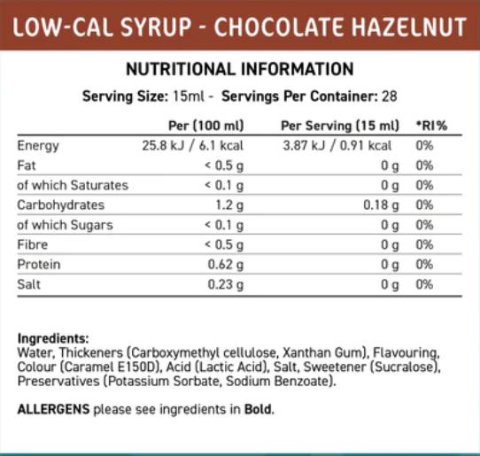 Подходящ кухня с ниско-CAL сироп | Шоколадов лешник - 425 ml