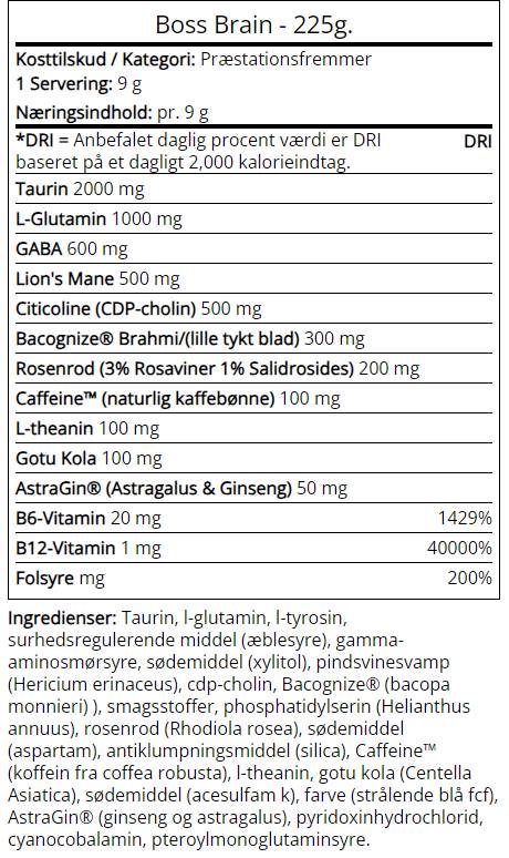 Boss Brain | Ноотроп с Bacopa, Rhodiola & Lion's Mane - 225 грама
