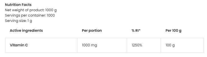 100% витамин С на прах - 1000 грама