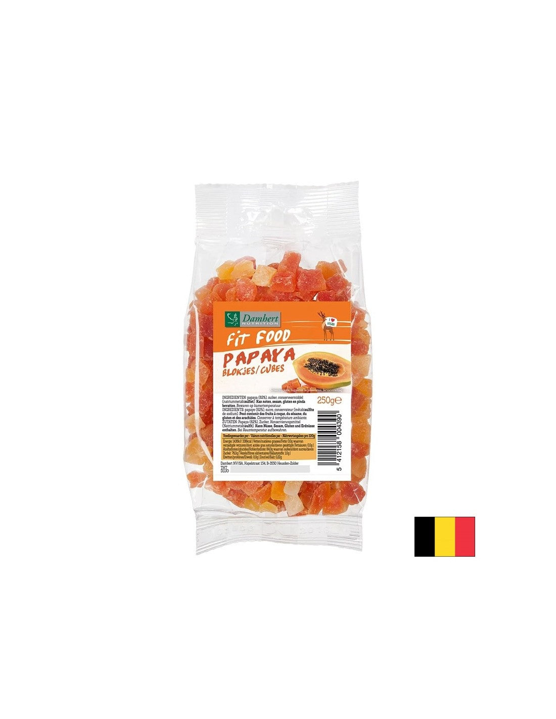 Сушени плодове от папая, нарязани на кубчета, 250 g