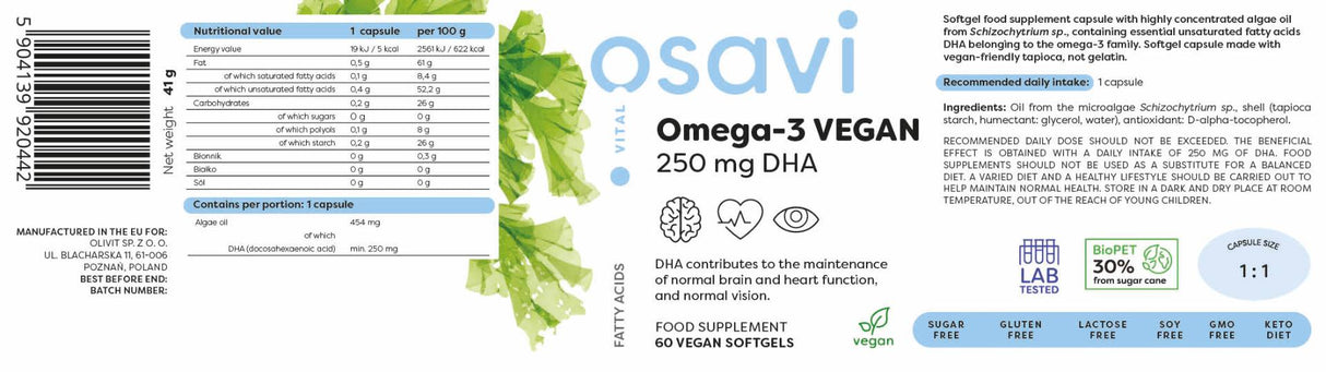 Омега-3 веган | 250 mg DHA - 60 мекигели