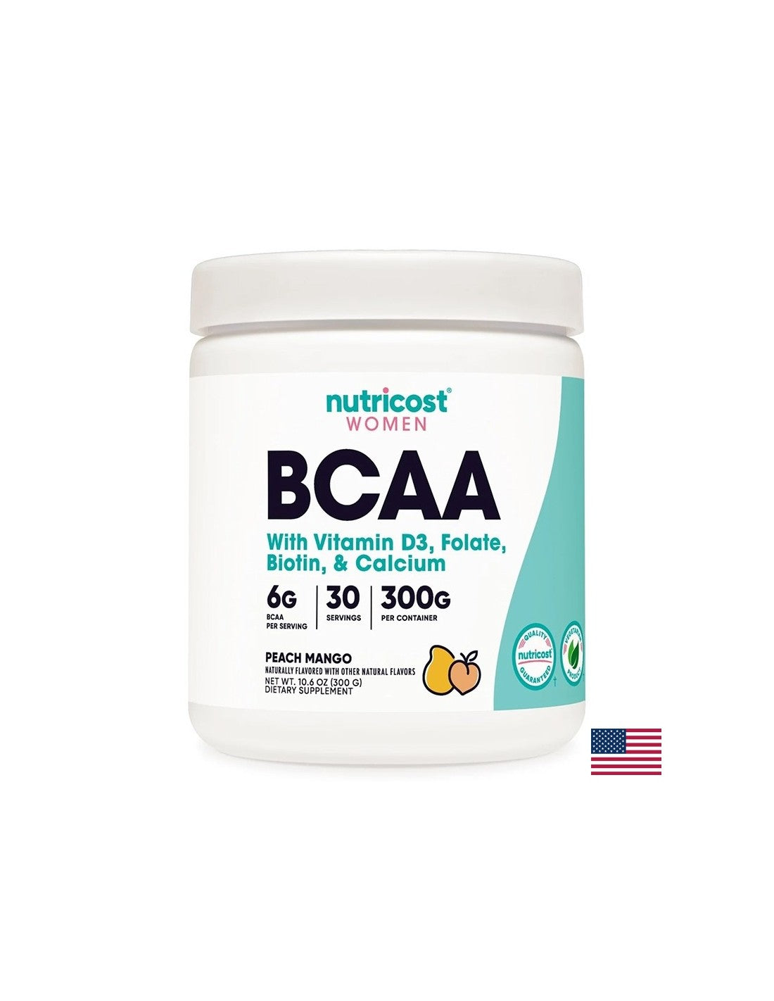 Аминокиселини с разклонена верига BCAA + витамин D3, фолиева киселина, биотин, калций (за жени), 300 g прах с аромат на манго