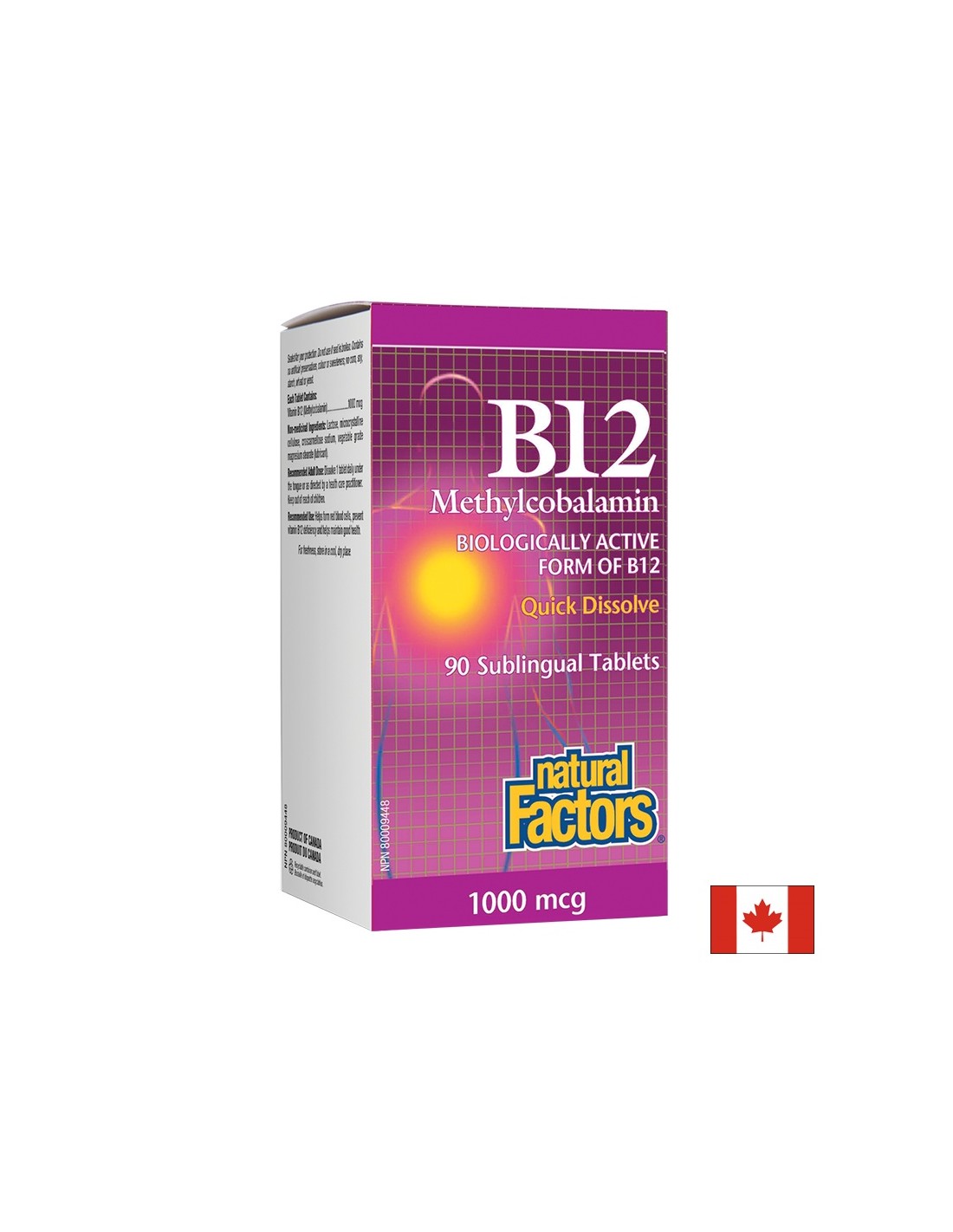 B12 Methylcobalamin/ Витамин B12 (methylcobalamin) 1000 µg, 90 сублингвални таблетки <tc>Natural Factors</tc>