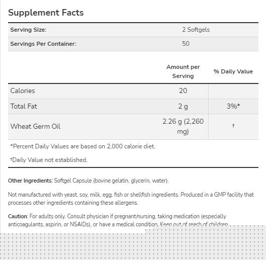Маслото от пшенично зародиши 1130 mg - 100 гел капсули