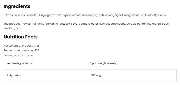 L-тирозин 500 mg 120 капсули